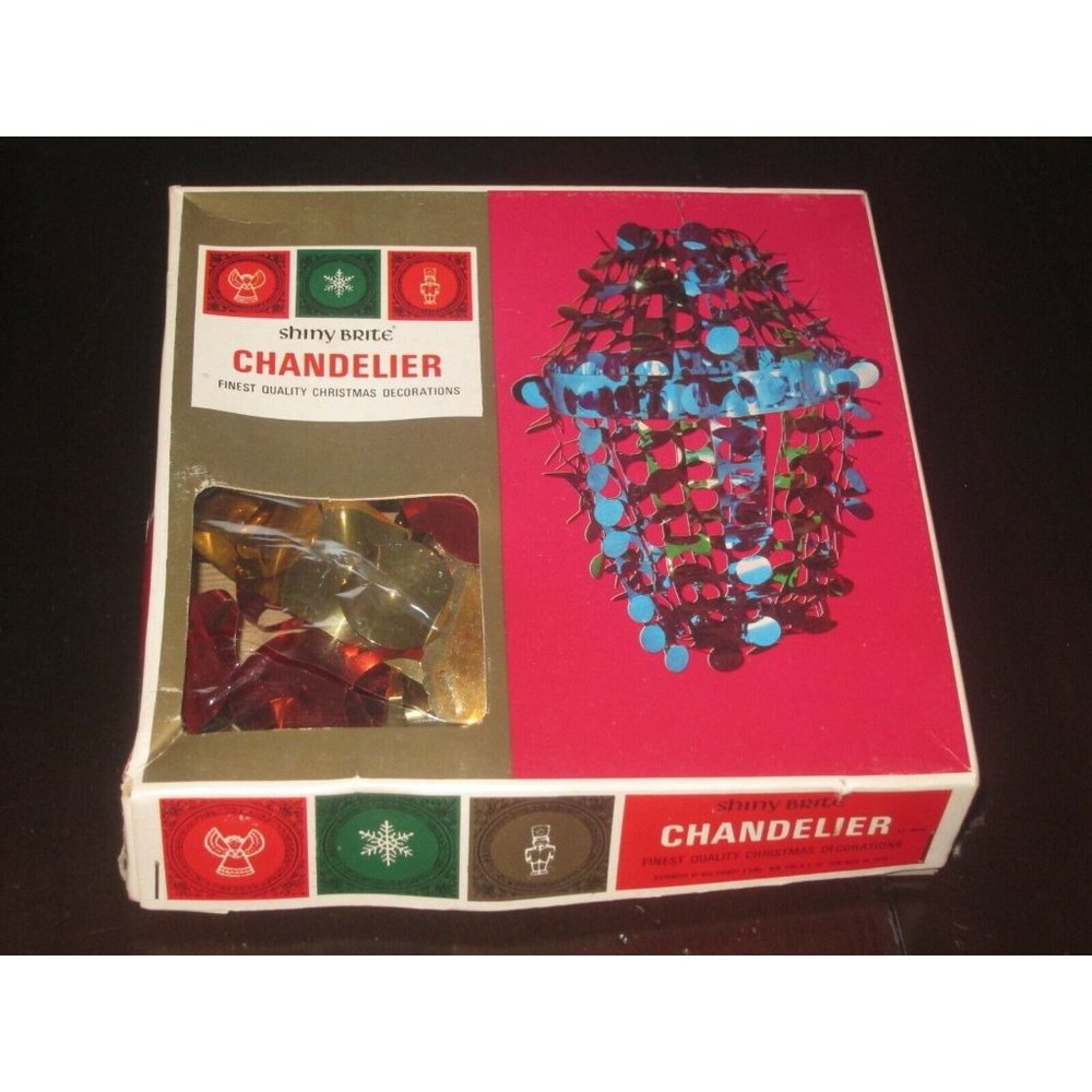 Vintage Christmas SHINY BRITE Chandelier Red & Gold Foil Japan boxed RARE unique